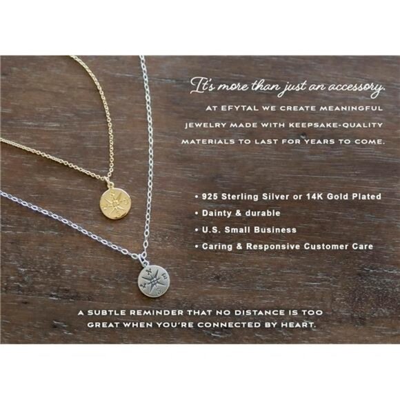 Sterling Silver or 14K Gold Plated Compass Necklace for Girlfriend|Women|Wife - Picture 3 of 7